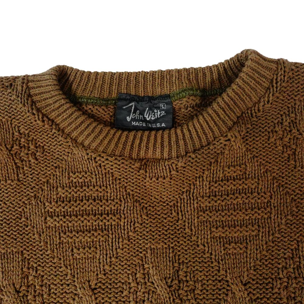 John Weitz Vintage Cable Geometric Knit Brown Sweater Made in the USA Large - Picture 3 of 8